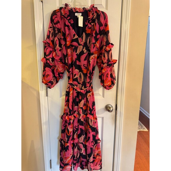 NWT Mudpie Portia Pink Dress Sz S Floral Ruffles Maxi Romantic Boho Party Event - Picture 15 of 16